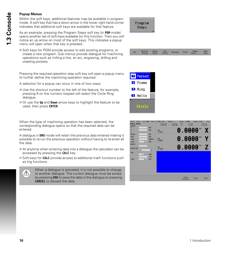 Popup menus, 3 cons ol e | ACU-RITE MILLPWRG2 User Manual | Page 34 / 214