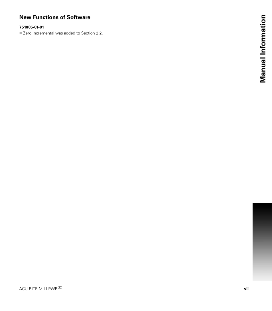 New functions of software, Manual inf o rm ation | ACU-RITE MILLPWRG2 User Manual | Page 7 / 214