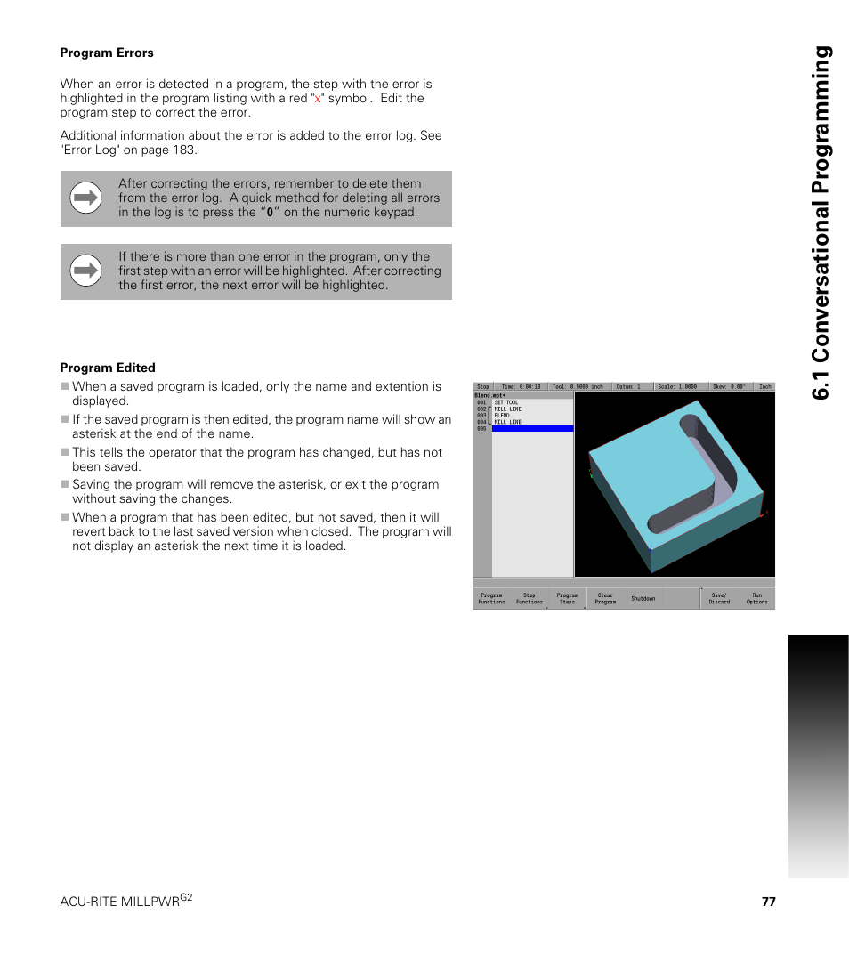 Program errors, Program edited, Program errors program edited | 1 con v ersational pr ogr a mming | ACU-RITE MILLPWRG2 User Manual | Page 95 / 214