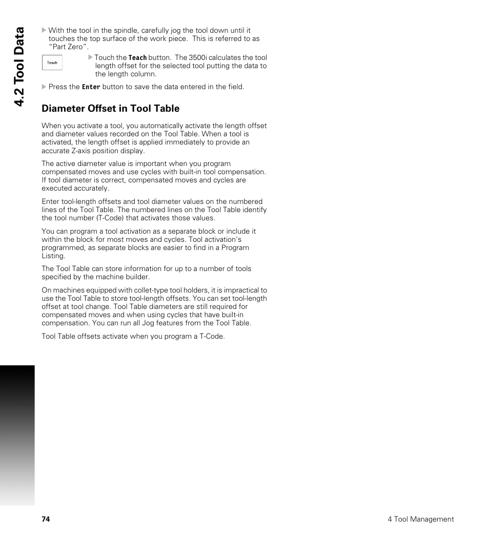 Diameter offset in tool table, 2 t ool d a ta | ACU-RITE CNC 3500i User Manual | Page 100 / 474
