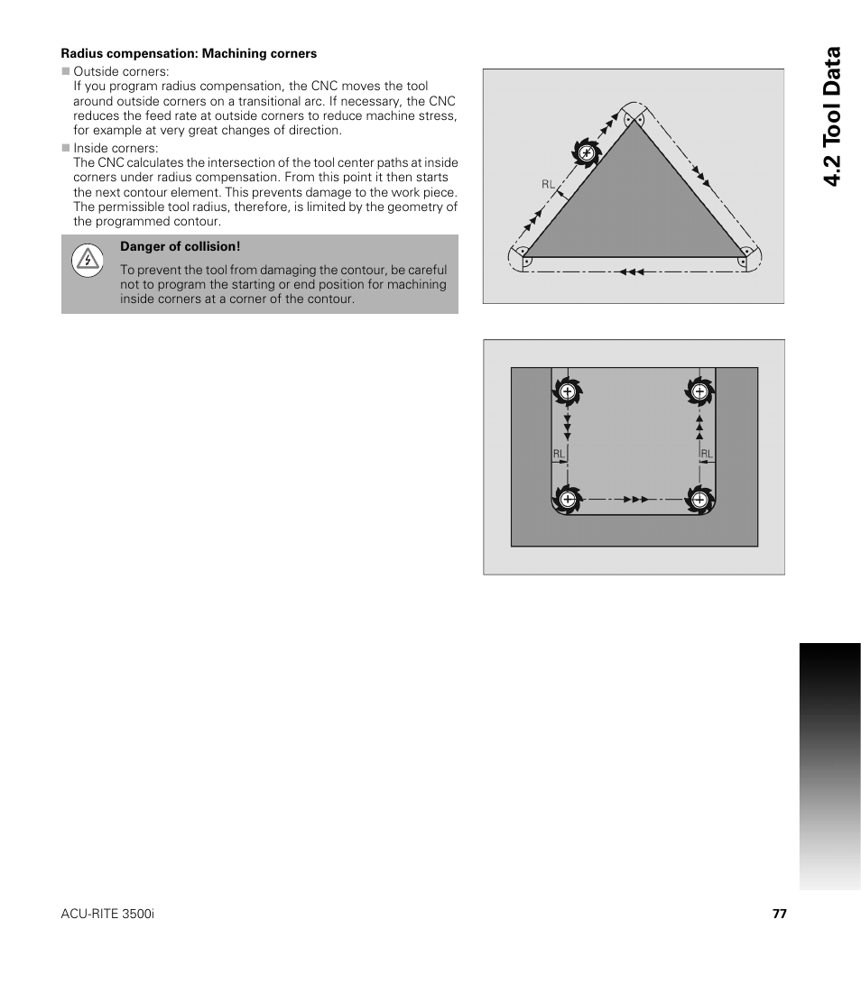 Radius compensation: machining corners, 2 t ool d a ta | ACU-RITE CNC 3500i User Manual | Page 103 / 474