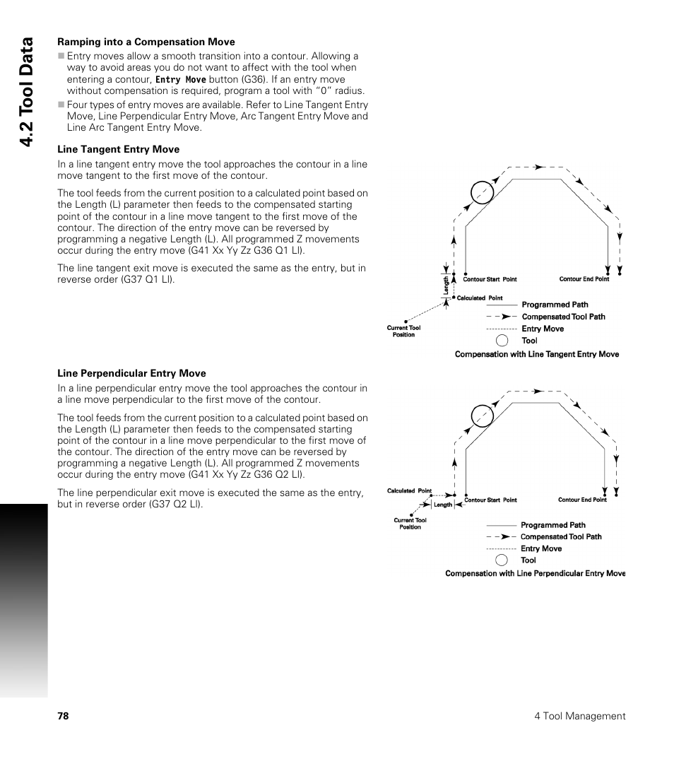 Ramping into a compensation move, Line tangent entry move, Line perpendicular entry move | 2 t ool d a ta | ACU-RITE CNC 3500i User Manual | Page 104 / 474