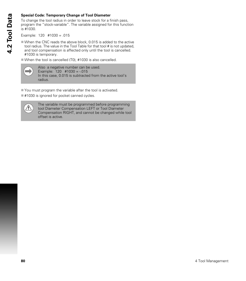 Special code: temporary change of tool diameter, 2 t ool d a ta | ACU-RITE CNC 3500i User Manual | Page 106 / 474