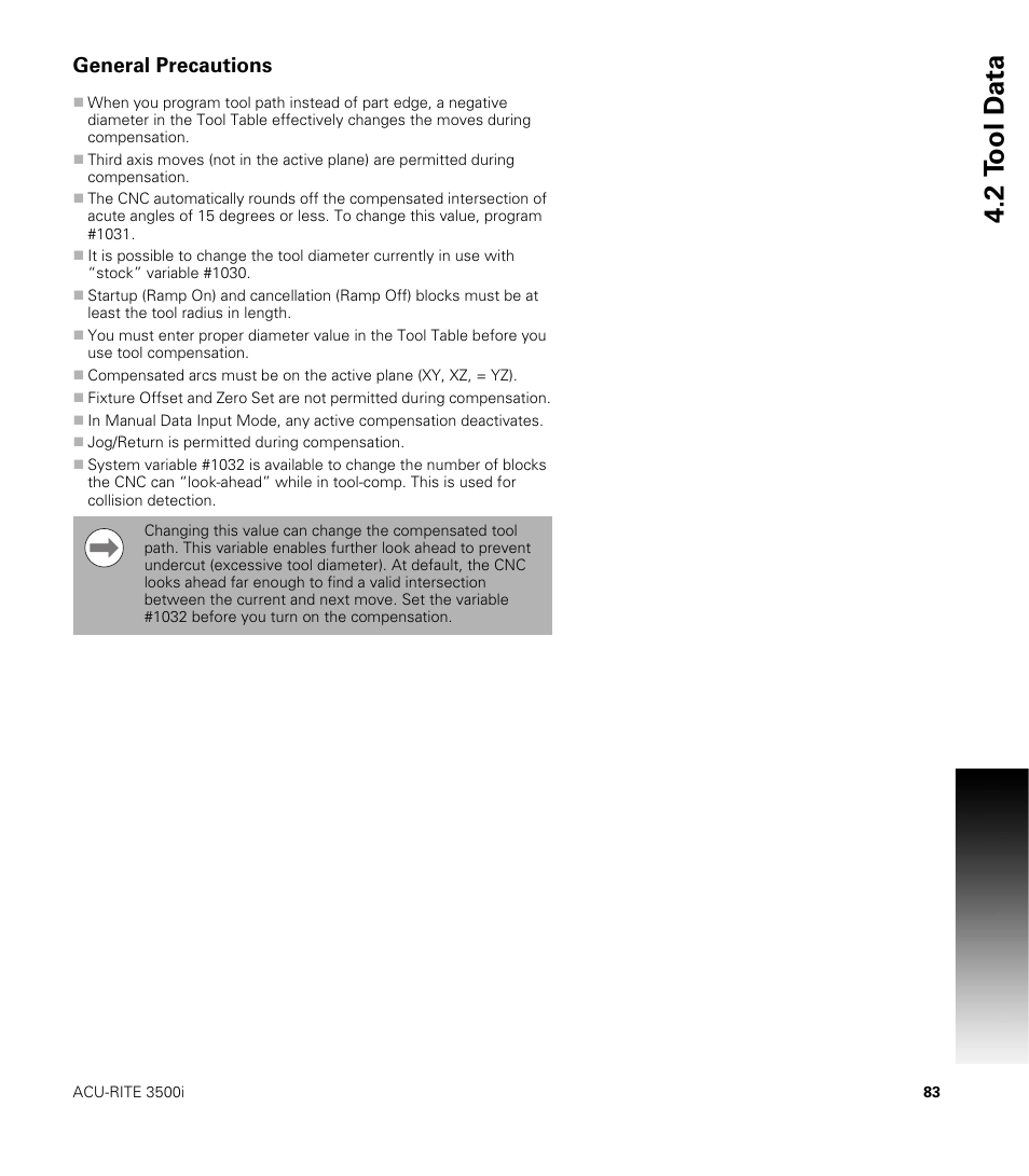 General precautions, 2 t ool d a ta | ACU-RITE CNC 3500i User Manual | Page 109 / 474