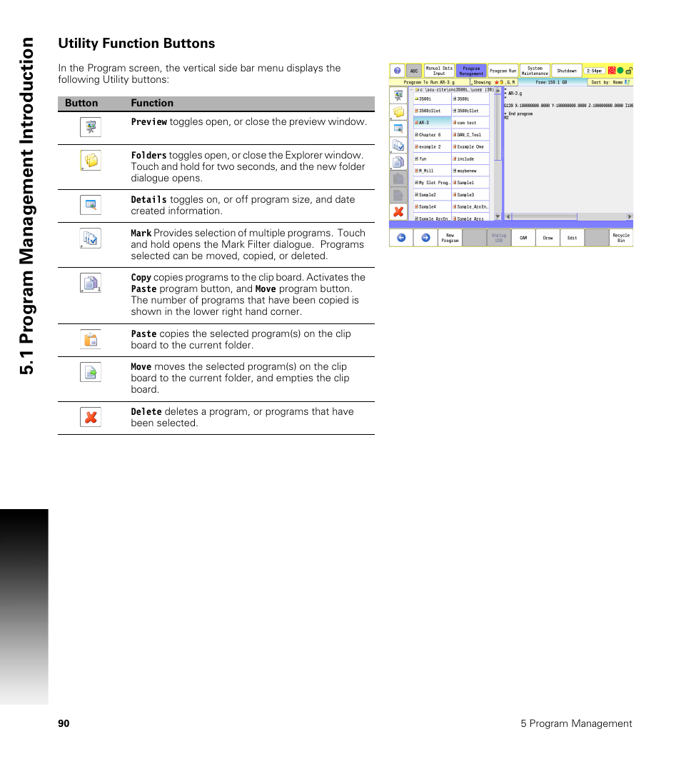 Utility function buttons, 1 pr ogr am manag e ment intr oduction | ACU-RITE CNC 3500i User Manual | Page 116 / 474