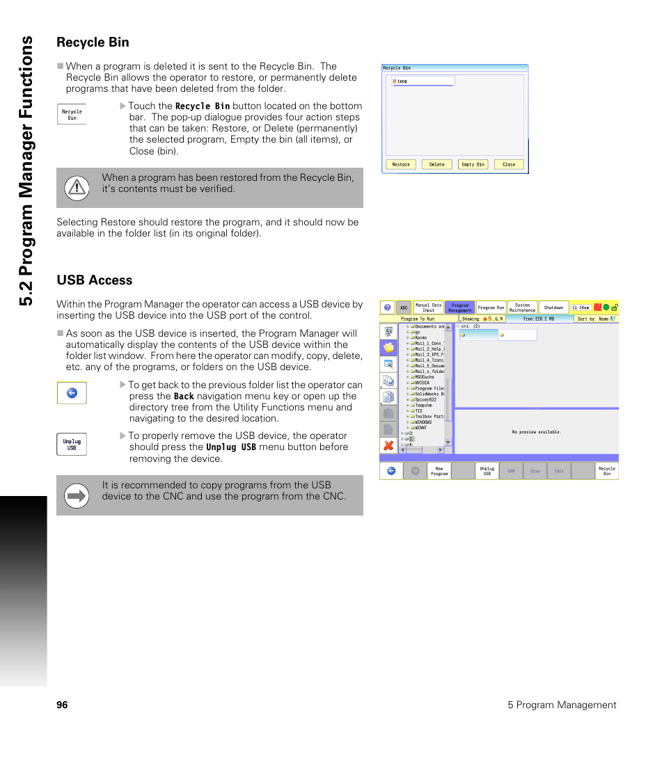 Recycle bin, Usb access | ACU-RITE CNC 3500i User Manual | Page 122 / 474