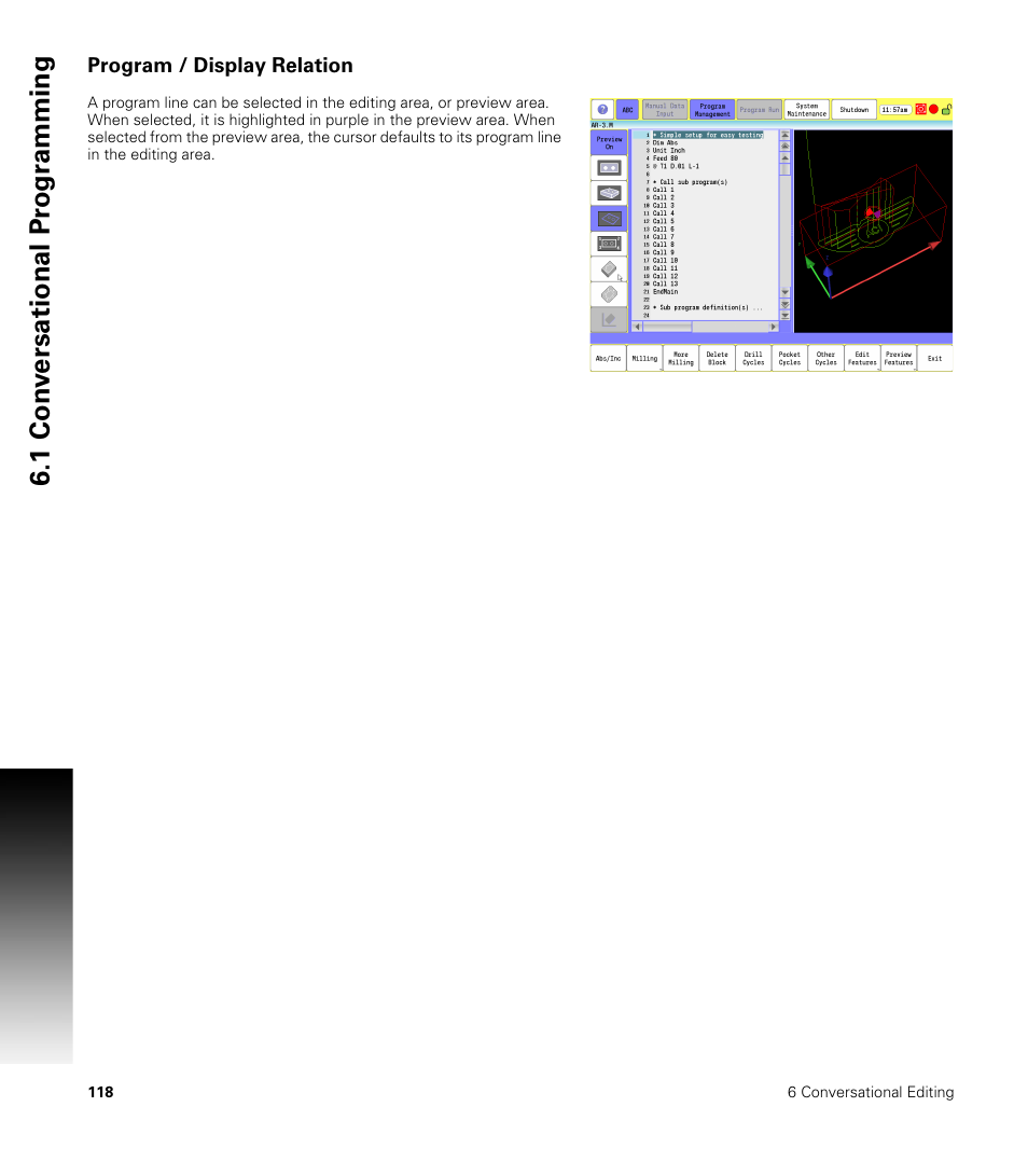 Program / display relation, 1 con v ersational pr ogr a mming | ACU-RITE CNC 3500i User Manual | Page 144 / 474