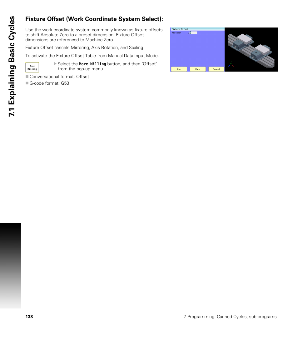 Fixture offset (work coordinate system select), 1 explaining basic cy cles | ACU-RITE CNC 3500i User Manual | Page 164 / 474
