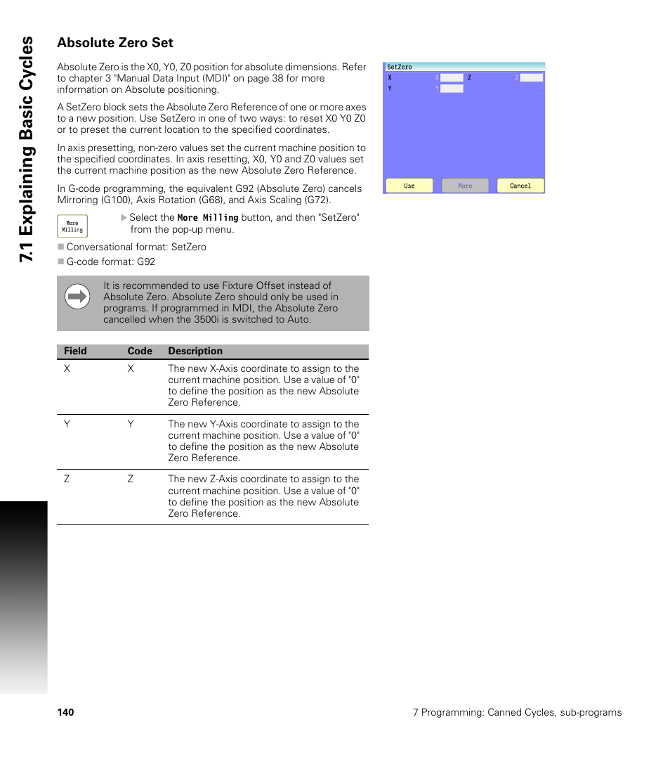 Absolute zero set, 1 explaining basic cy cles | ACU-RITE CNC 3500i User Manual | Page 166 / 474