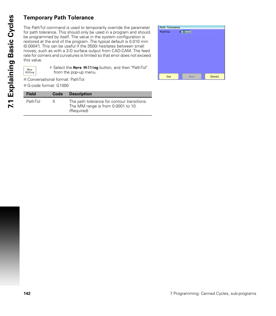 Temporary path tolerance, 1 explaining basic cy cles | ACU-RITE CNC 3500i User Manual | Page 168 / 474