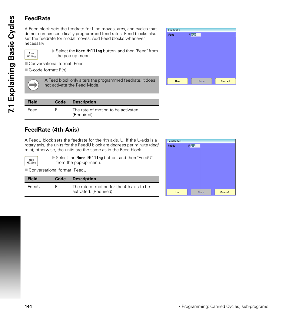 Feedrate, Feedrate (4th-axis), 1 explaining basic cy cles | ACU-RITE CNC 3500i User Manual | Page 170 / 474