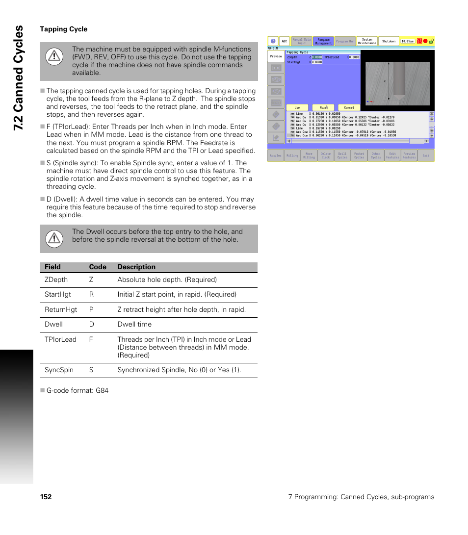 Tapping cycle, 2 canned cy cles | ACU-RITE CNC 3500i User Manual | Page 178 / 474
