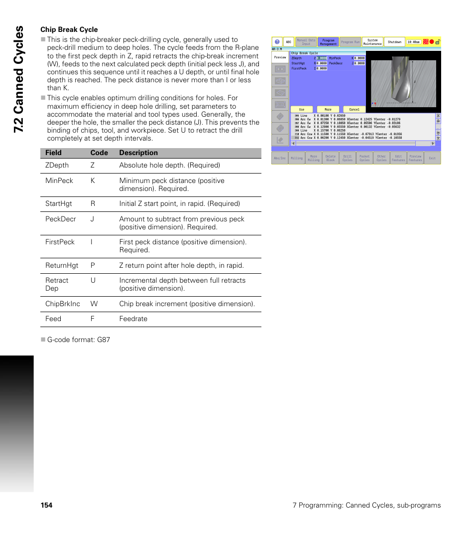 Chip break cycle, 2 canned cy cles | ACU-RITE CNC 3500i User Manual | Page 180 / 474