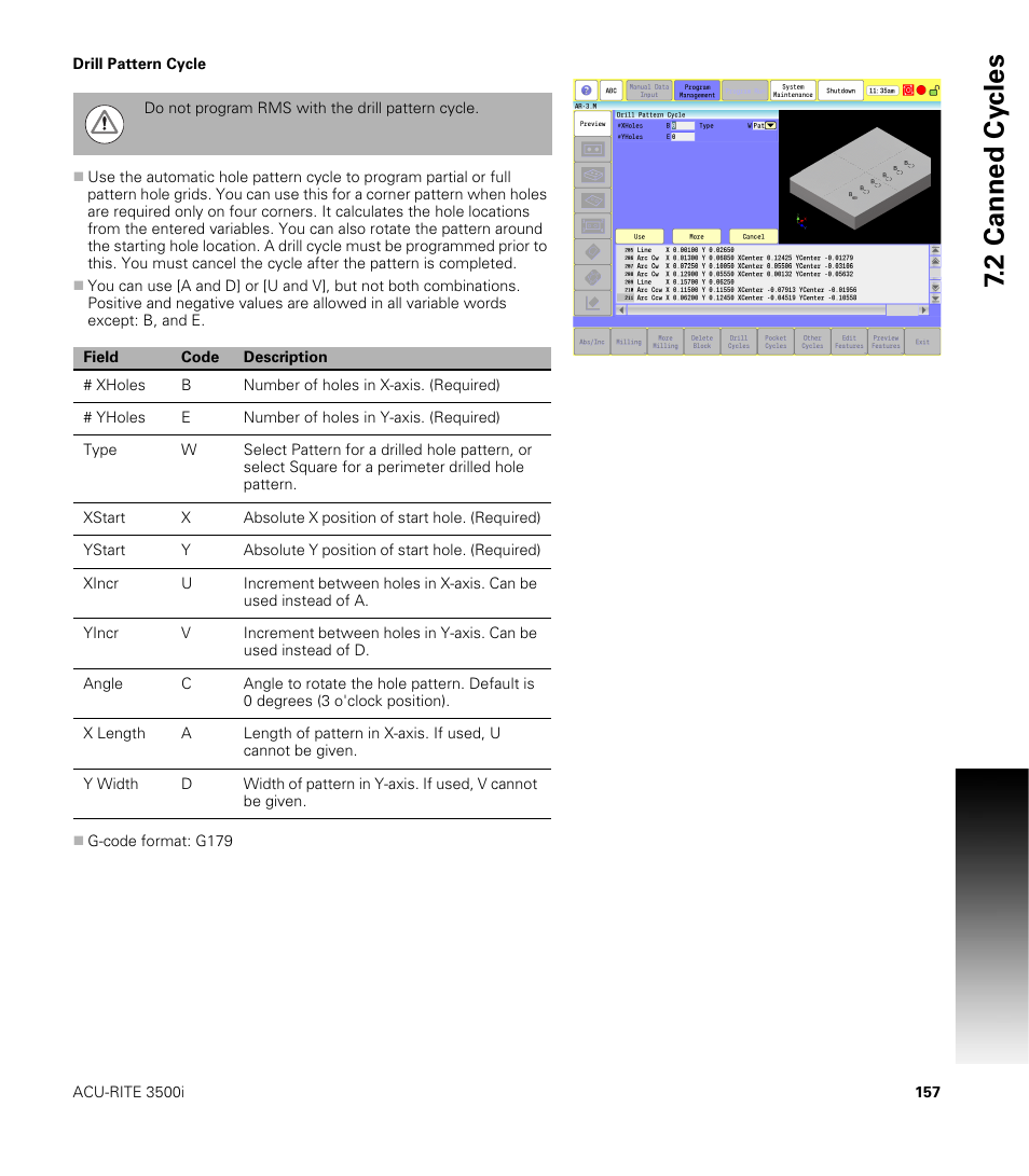 Drill pattern cycle | ACU-RITE CNC 3500i User Manual | Page 183 / 474