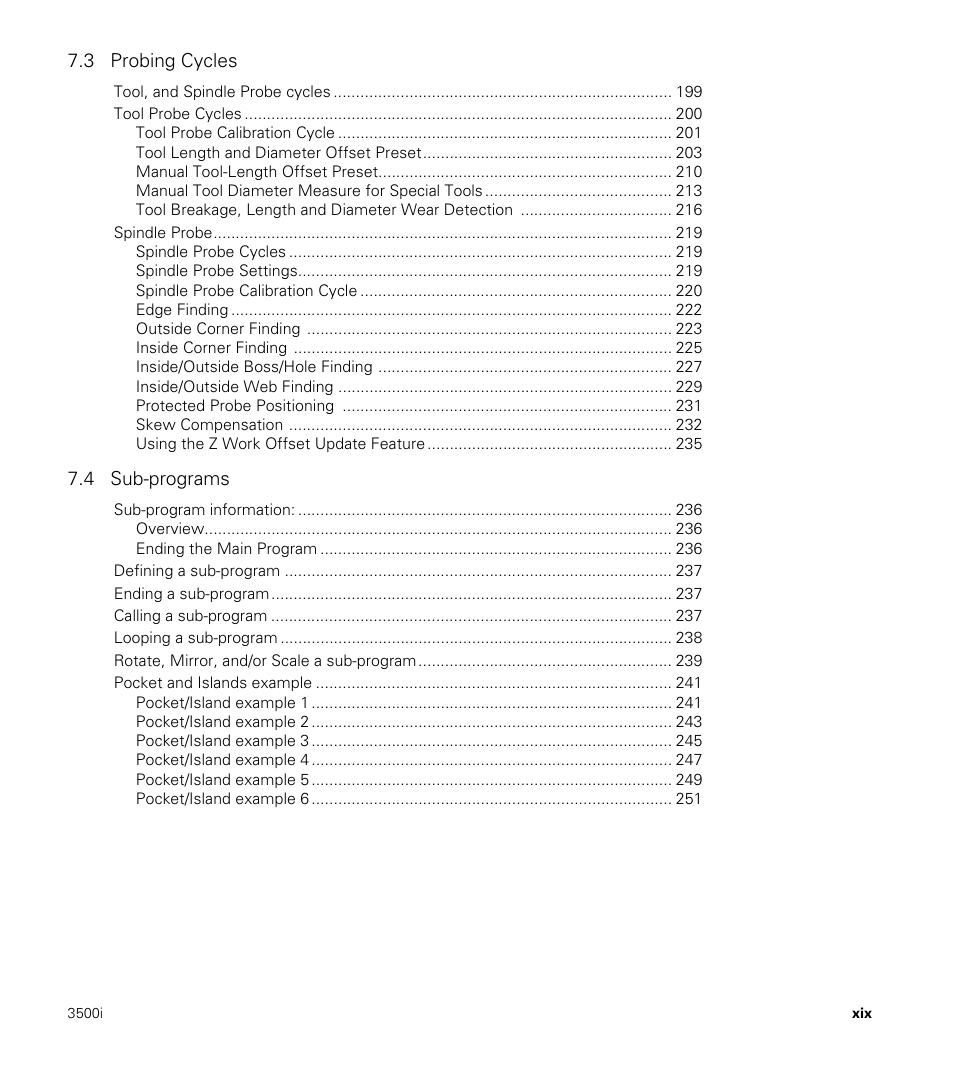 3 probing cycles, 4 sub-programs | ACU-RITE CNC 3500i User Manual | Page 19 / 474