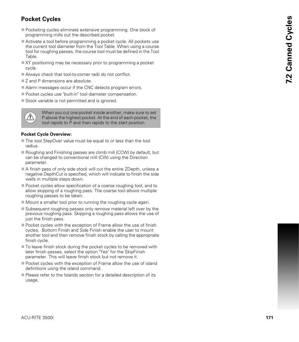 Pocket cycles, Pocket cycle overview | ACU-RITE CNC 3500i User Manual | Page 197 / 474