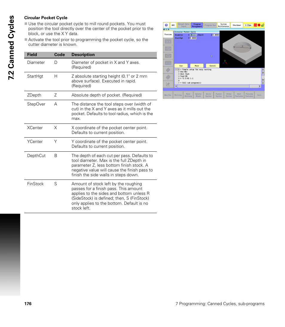 Circular pocket cycle, 2 canned cy cles | ACU-RITE CNC 3500i User Manual | Page 202 / 474