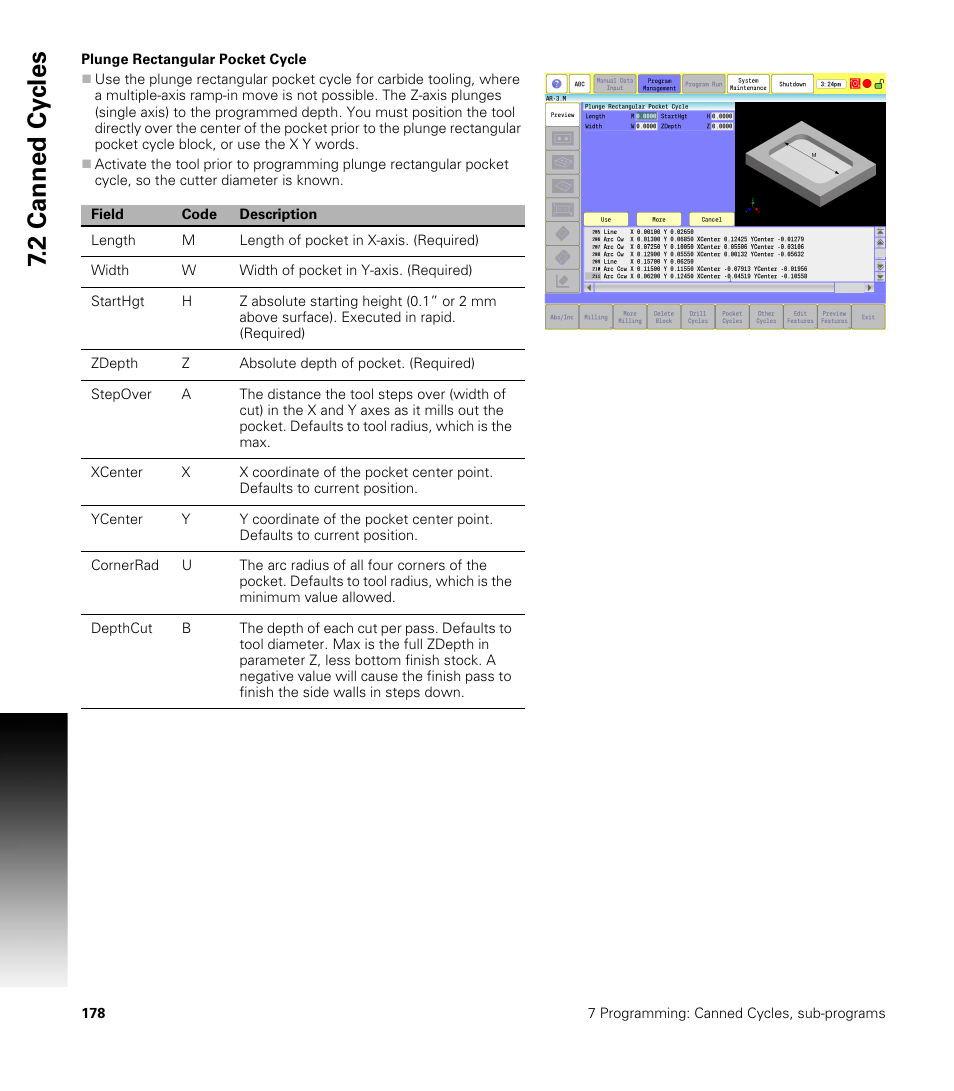 Plunge rectangular pocket cycle, 2 canned cy cles | ACU-RITE CNC 3500i User Manual | Page 204 / 474