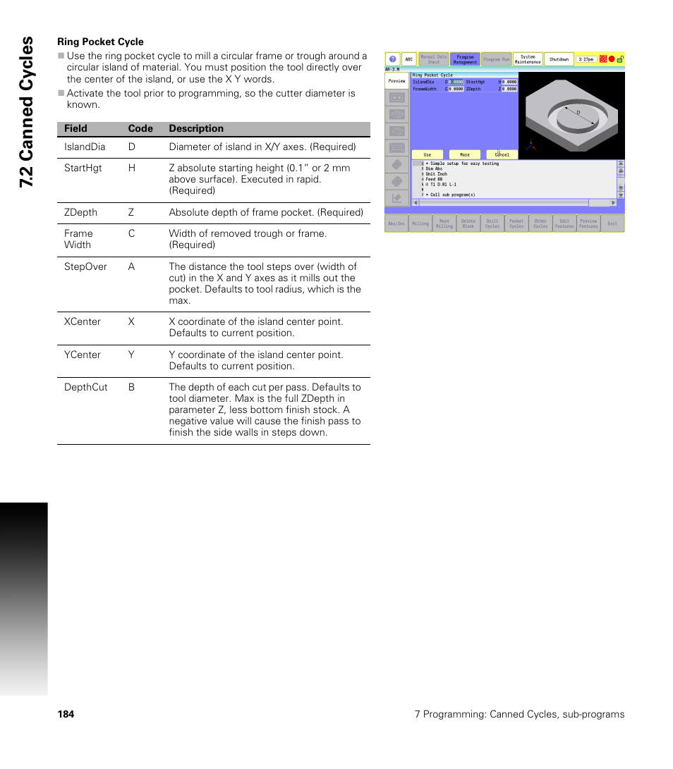Ring pocket cycle, 2 canned cy cles | ACU-RITE CNC 3500i User Manual | Page 210 / 474