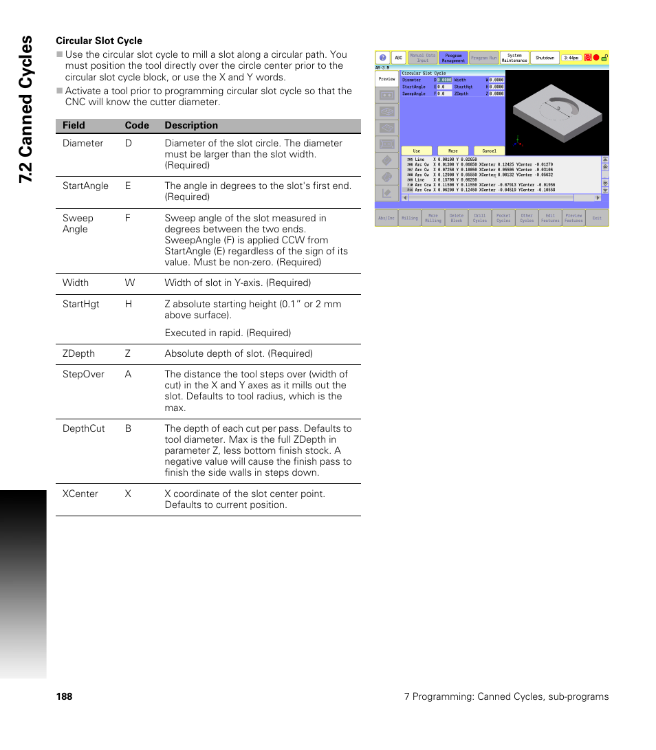 Circular slot cycle, 2 canned cy cles | ACU-RITE CNC 3500i User Manual | Page 214 / 474