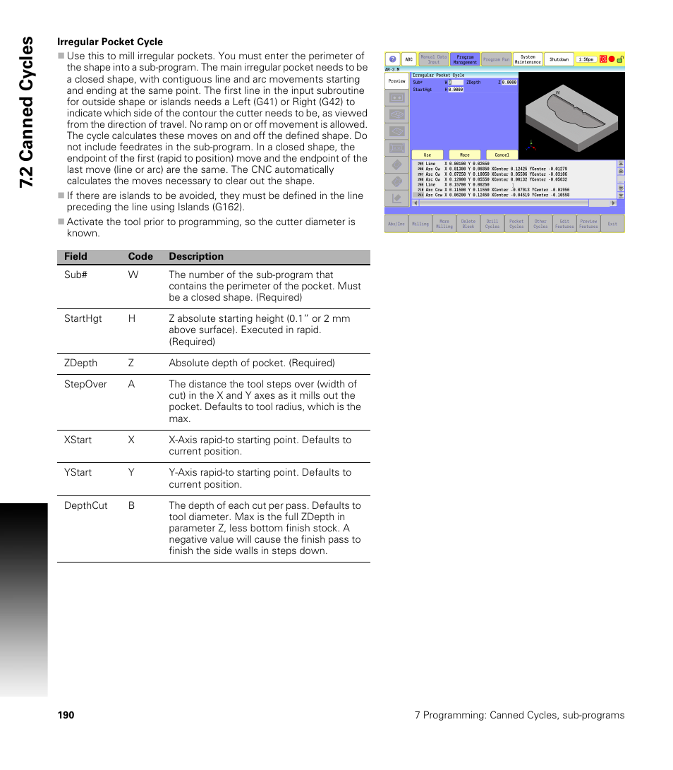 Irregular pocket cycle, 2 canned cy cles | ACU-RITE CNC 3500i User Manual | Page 216 / 474