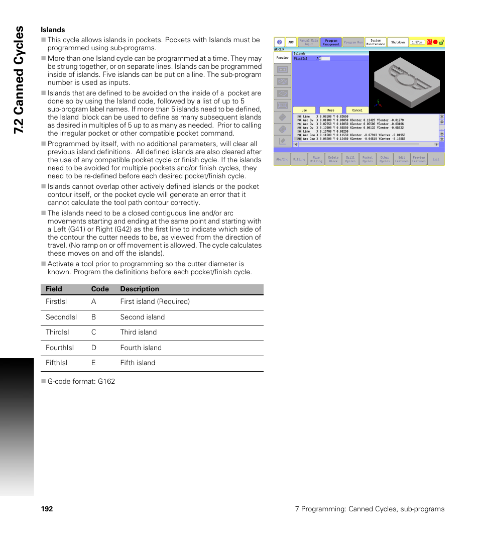 Islands, 2 canned cy cles | ACU-RITE CNC 3500i User Manual | Page 218 / 474