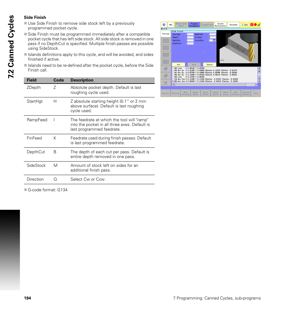 Side finish, 2 canned cy cles | ACU-RITE CNC 3500i User Manual | Page 220 / 474