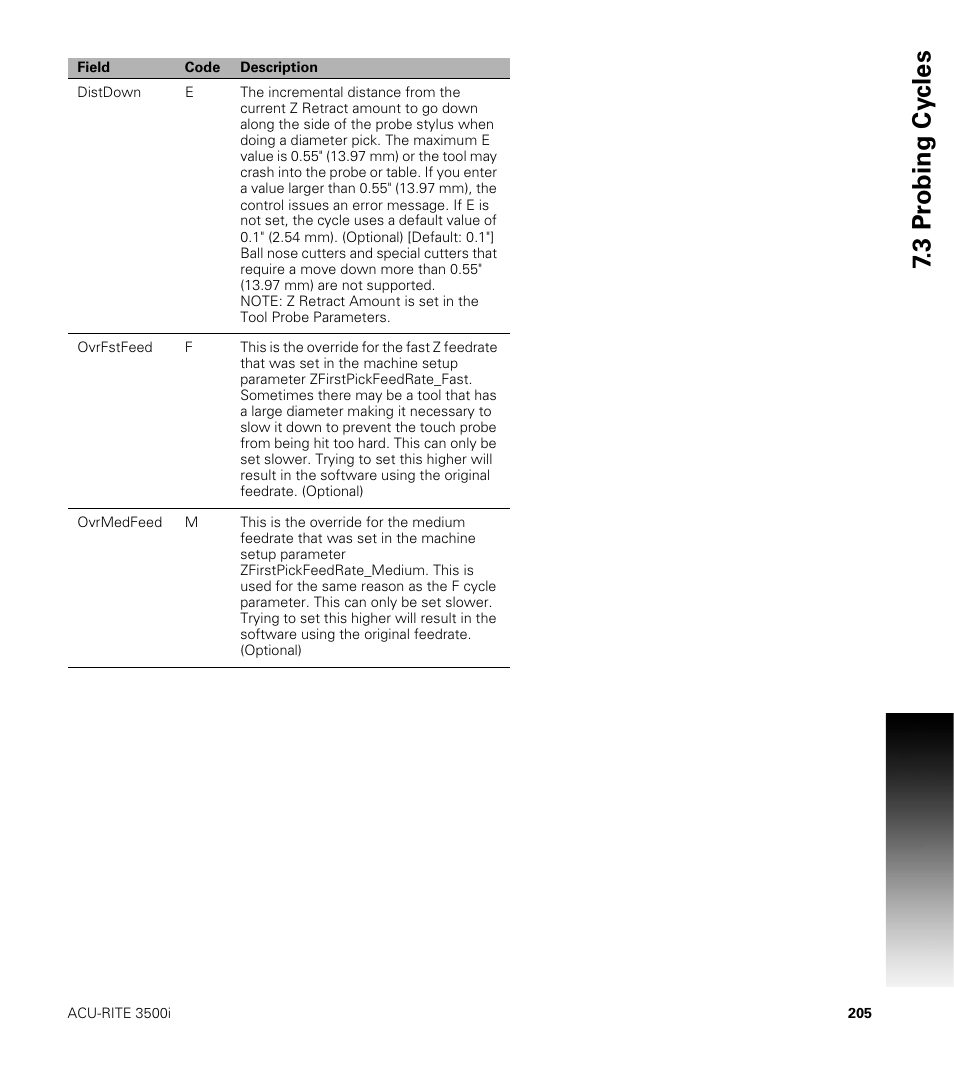 3 pr obing cy cles | ACU-RITE CNC 3500i User Manual | Page 231 / 474