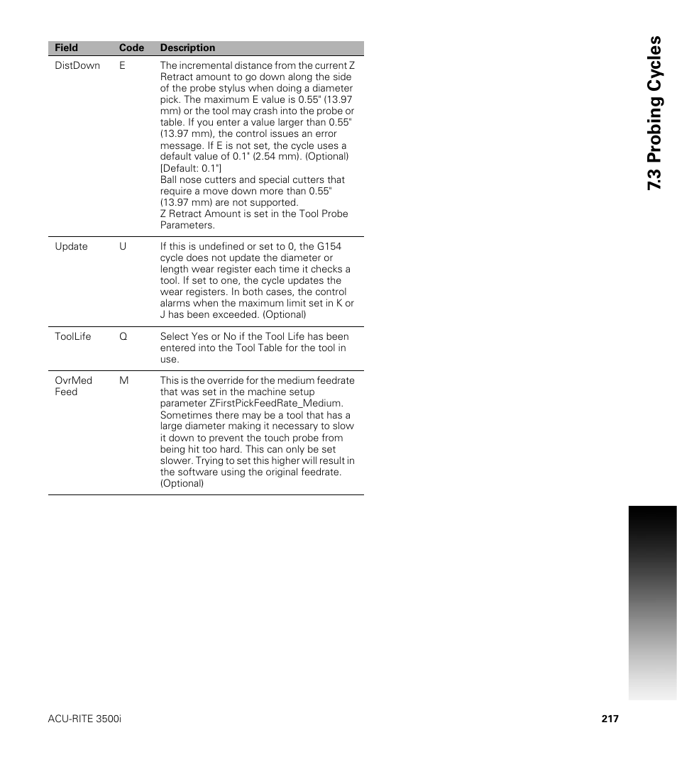 3 pr obing cy cles | ACU-RITE CNC 3500i User Manual | Page 243 / 474