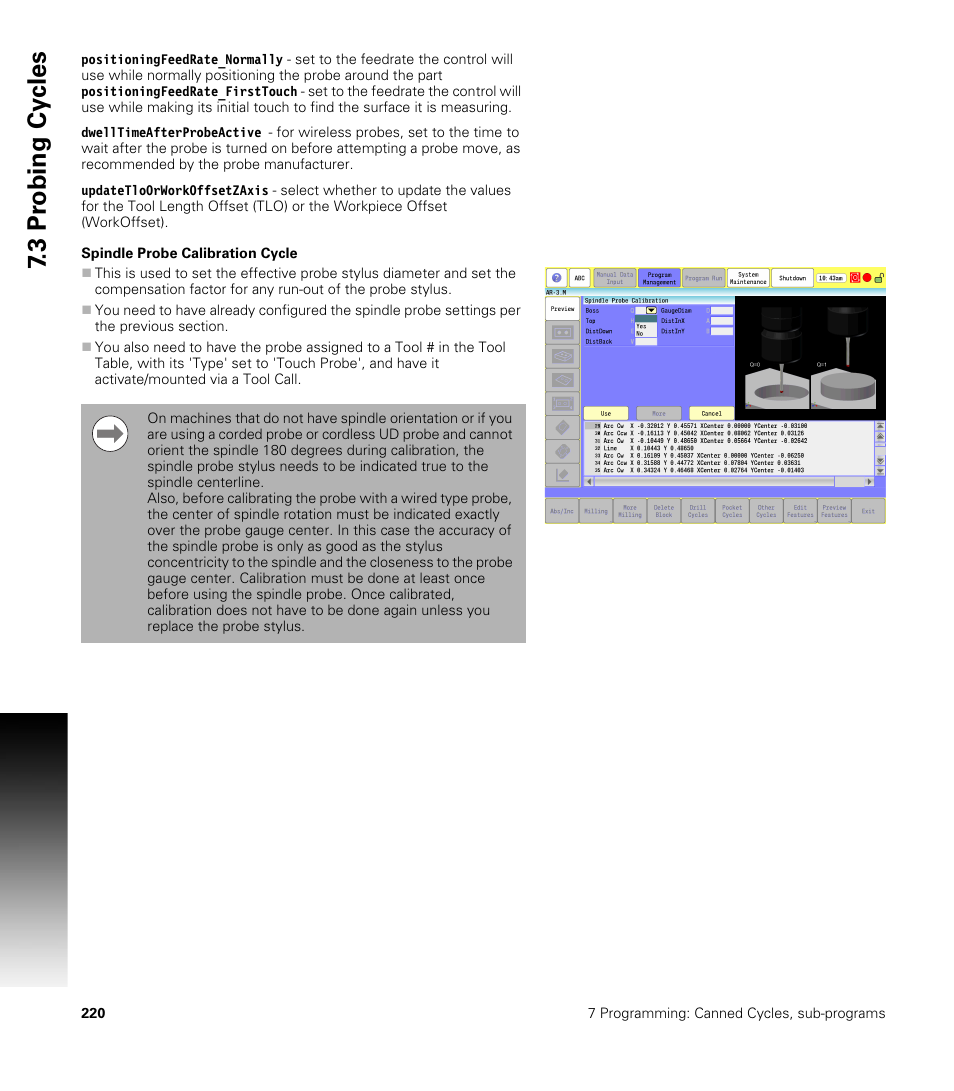 Spindle probe calibration cycle, 3 pr obing cy cles | ACU-RITE CNC 3500i User Manual | Page 246 / 474