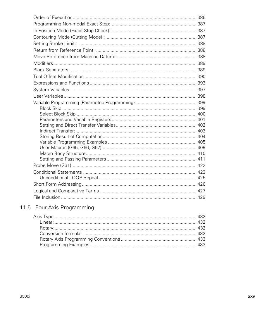 5 four axis programming | ACU-RITE CNC 3500i User Manual | Page 25 / 474