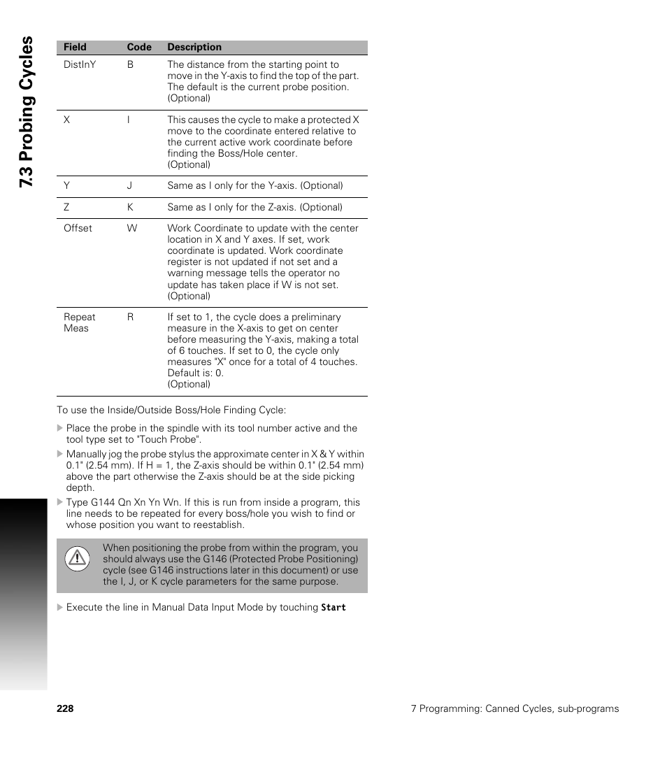 3 pr obing cy cles | ACU-RITE CNC 3500i User Manual | Page 254 / 474