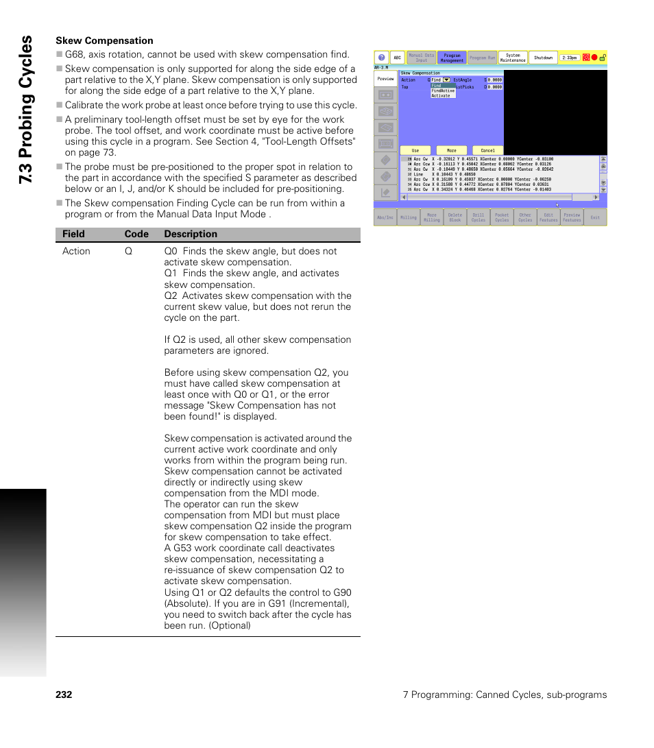 Skew compensation, 3 pr obing cy cles | ACU-RITE CNC 3500i User Manual | Page 258 / 474