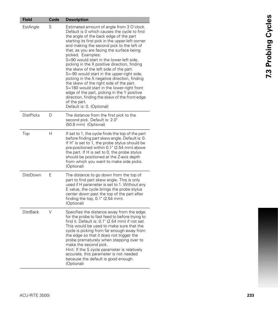 3 pr obing cy cles | ACU-RITE CNC 3500i User Manual | Page 259 / 474