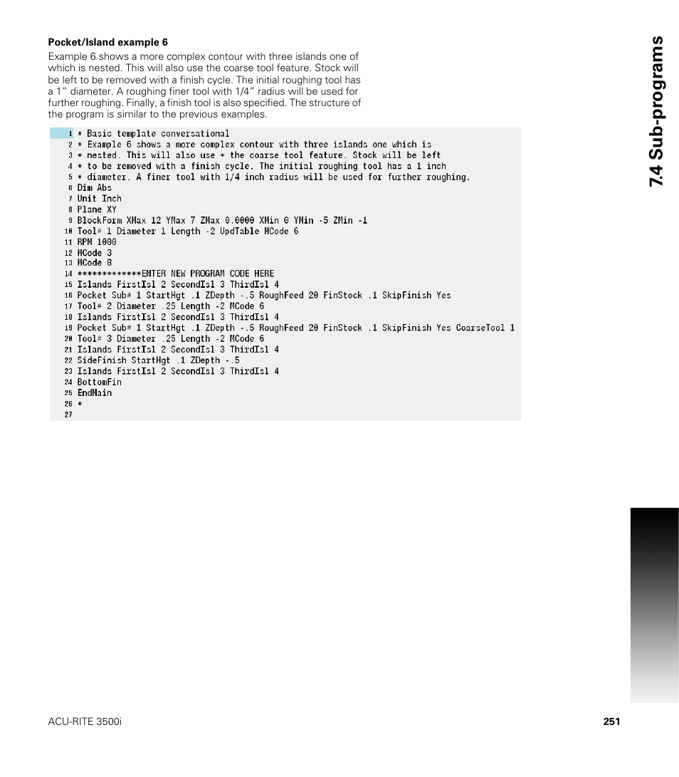 Pocket/island example 6, 4 sub-pr ogr ams | ACU-RITE CNC 3500i User Manual | Page 277 / 474