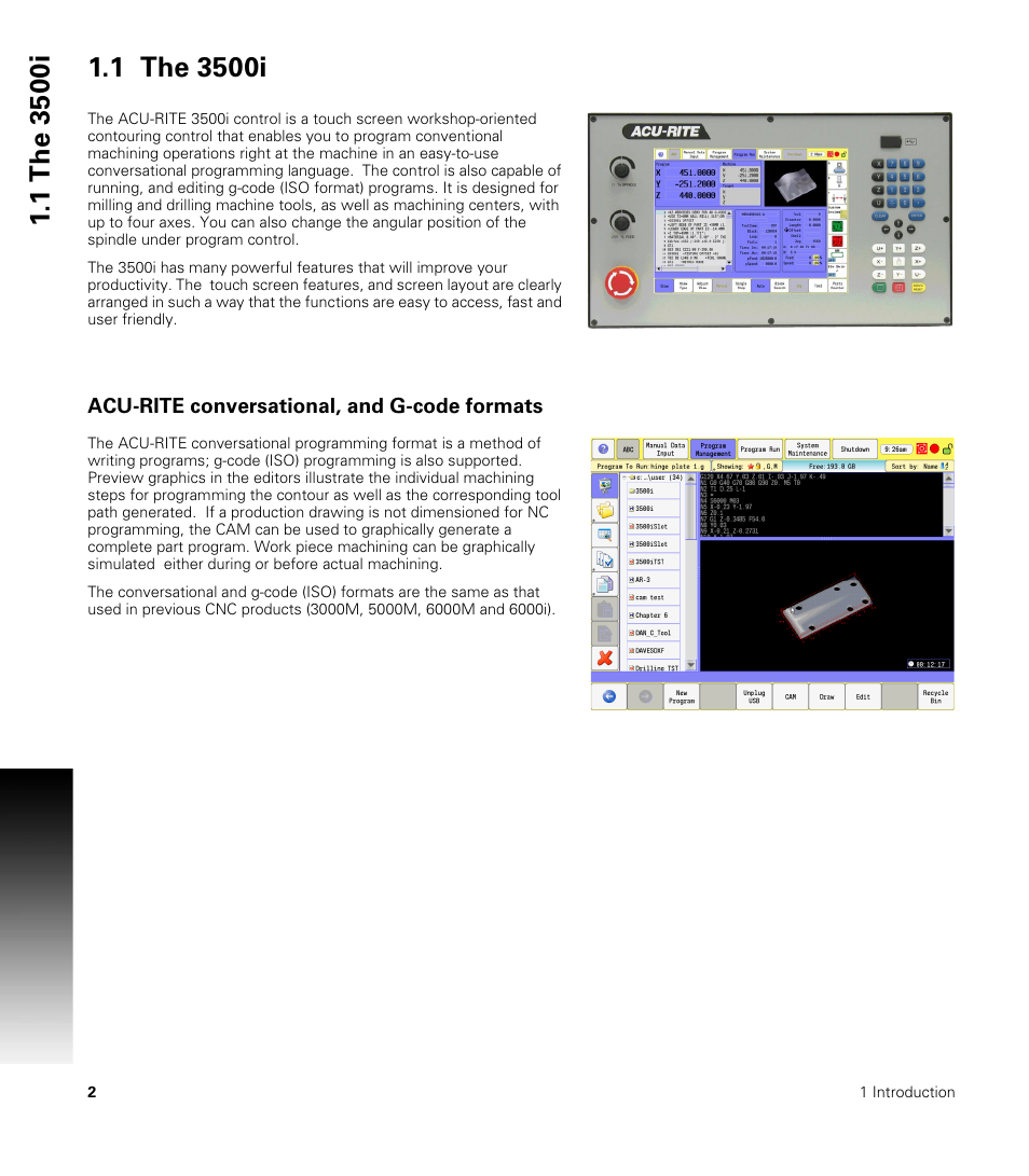 1 the 3500i, Acu-rite conversational, and g-code formats | ACU-RITE CNC 3500i User Manual | Page 28 / 474