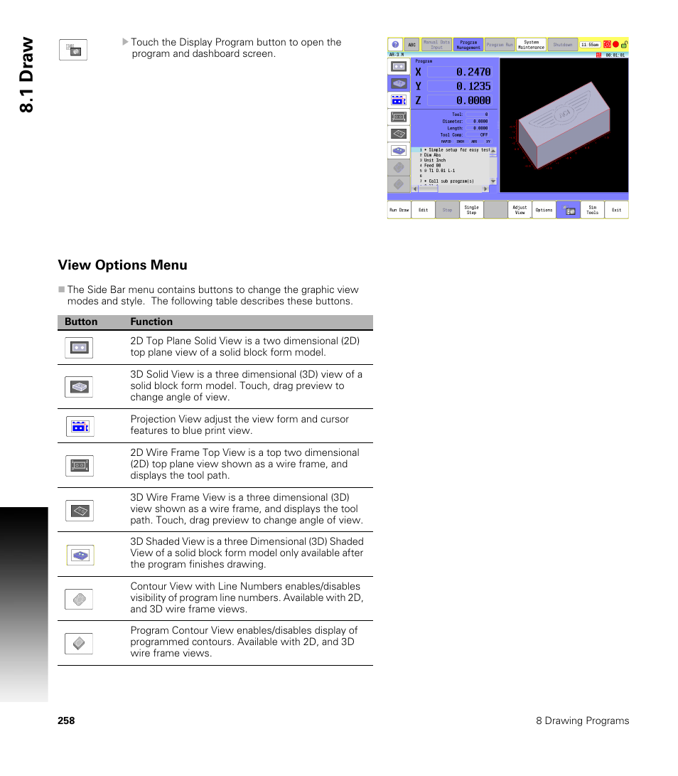 View options menu, 1 dr a w | ACU-RITE CNC 3500i User Manual | Page 284 / 474