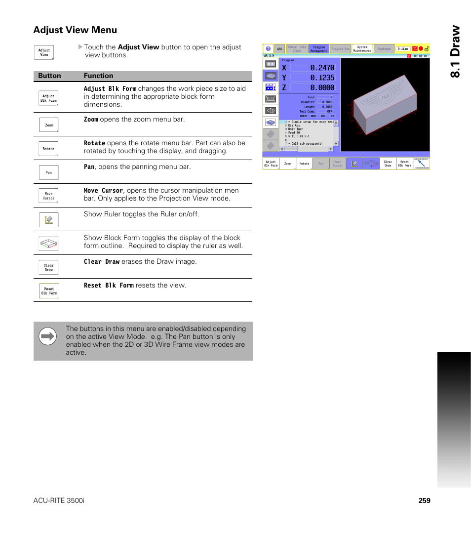 Adjust view menu, 1 dr a w | ACU-RITE CNC 3500i User Manual | Page 285 / 474