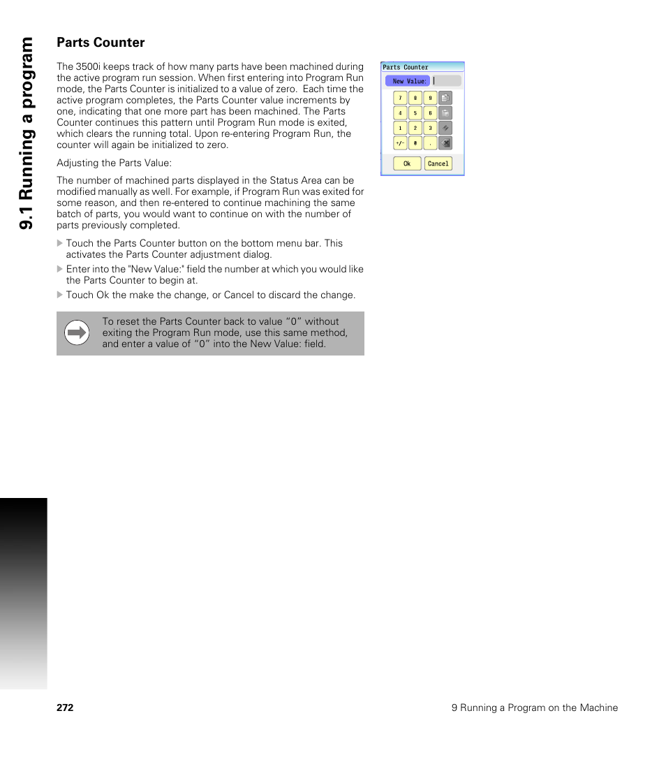 Parts counter, 1 running a pr ogr am | ACU-RITE CNC 3500i User Manual | Page 298 / 474