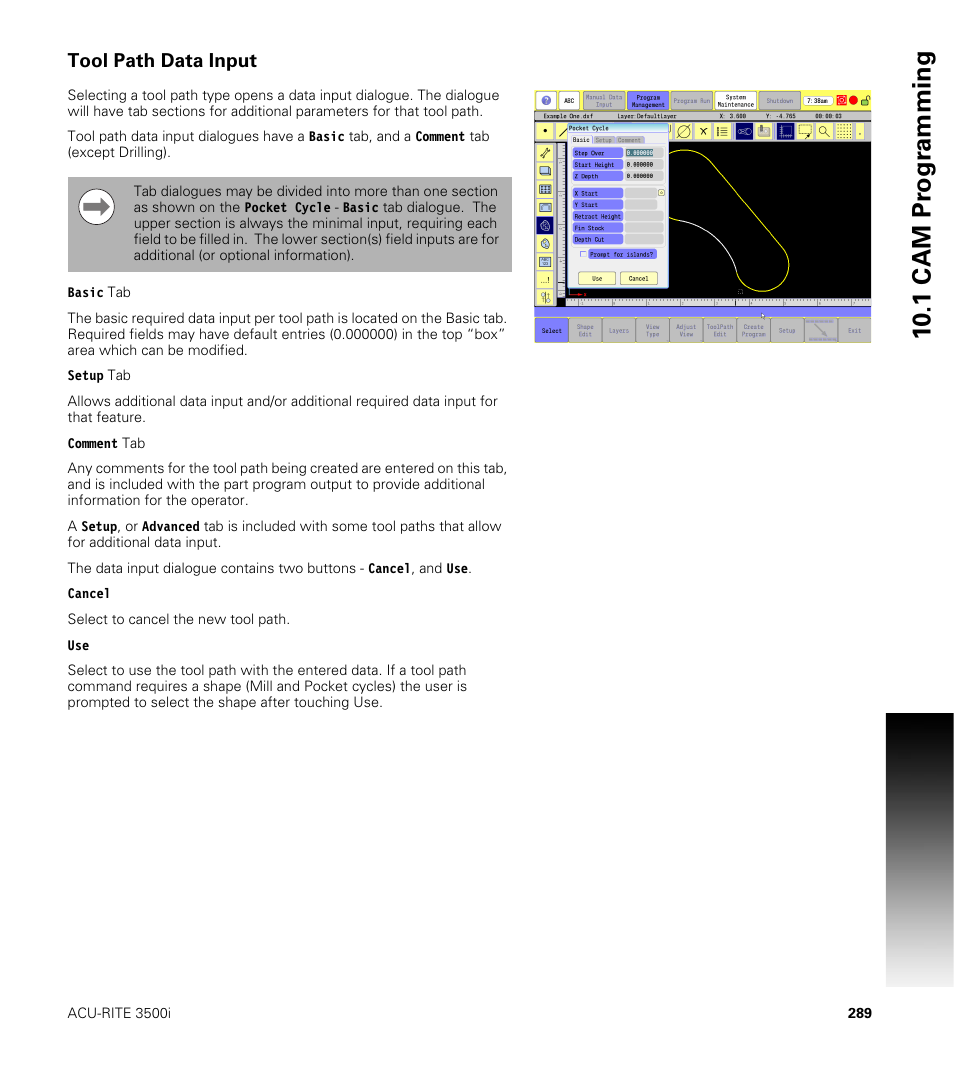 Tool path data input, 10 .1 cam pr ogr a mming | ACU-RITE CNC 3500i User Manual | Page 315 / 474