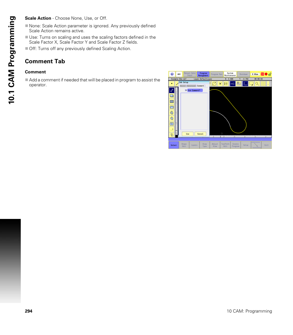 Comment tab, 10 .1 cam pr ogr a mming | ACU-RITE CNC 3500i User Manual | Page 320 / 474