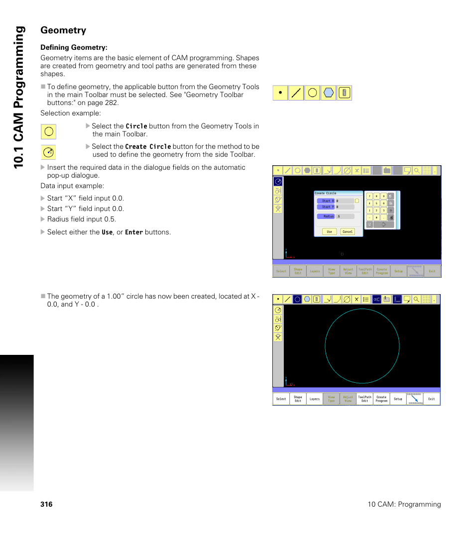 Geometry, Defining geometry, 10 .1 cam pr ogr a mming | ACU-RITE CNC 3500i User Manual | Page 342 / 474