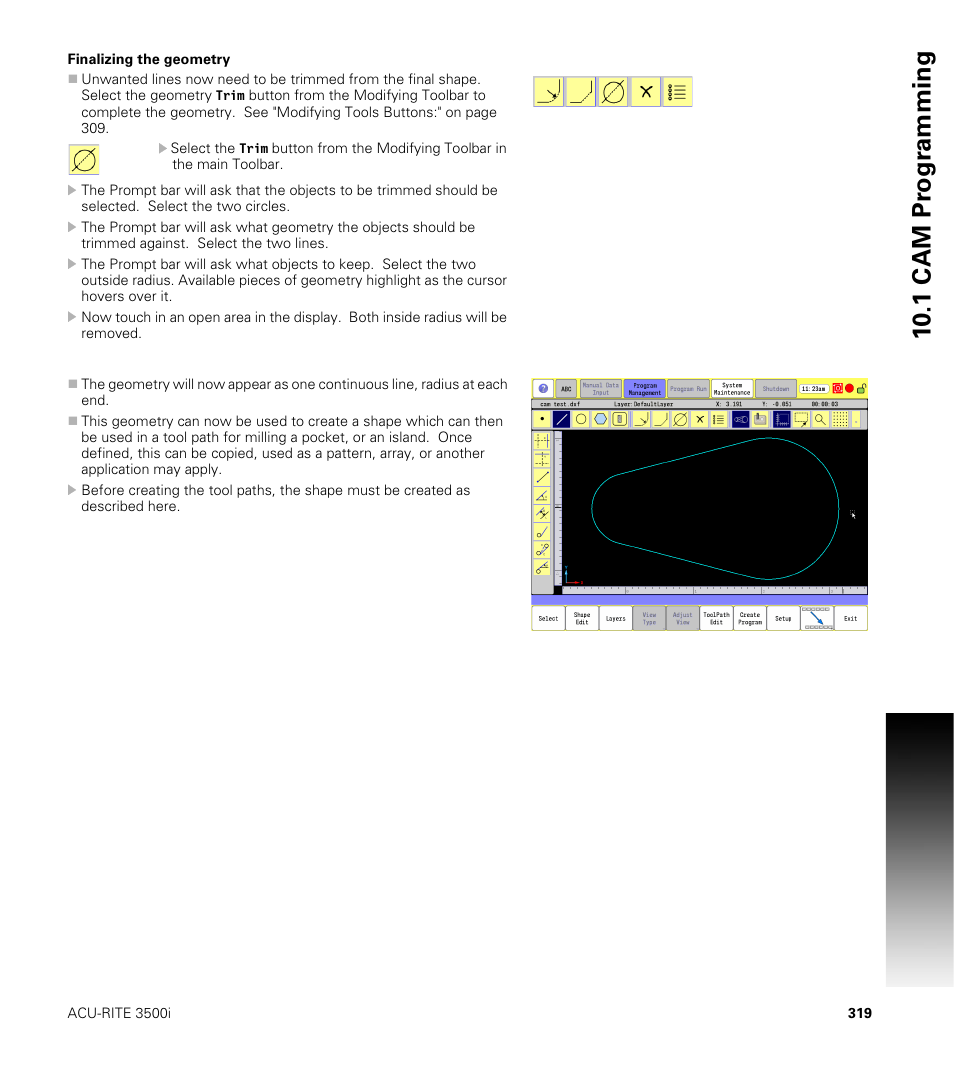 Finalizing the geometry, 10 .1 cam pr ogr a mming | ACU-RITE CNC 3500i User Manual | Page 345 / 474