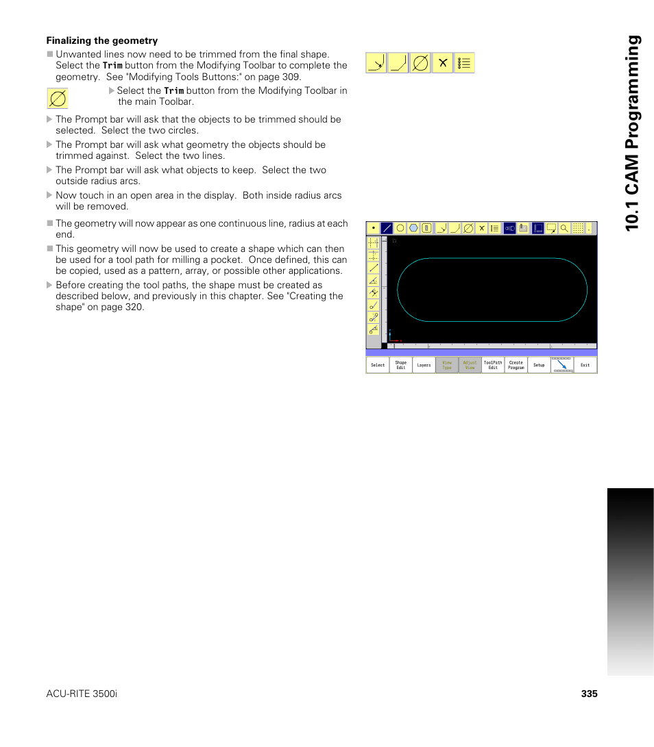 Finalizing the geometry, 10 .1 cam pr ogr a mming | ACU-RITE CNC 3500i User Manual | Page 361 / 474