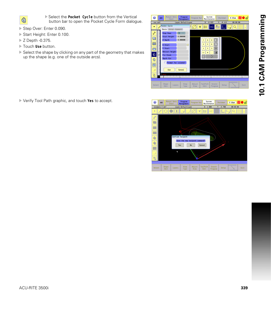 10 .1 cam pr ogr a mming | ACU-RITE CNC 3500i User Manual | Page 365 / 474