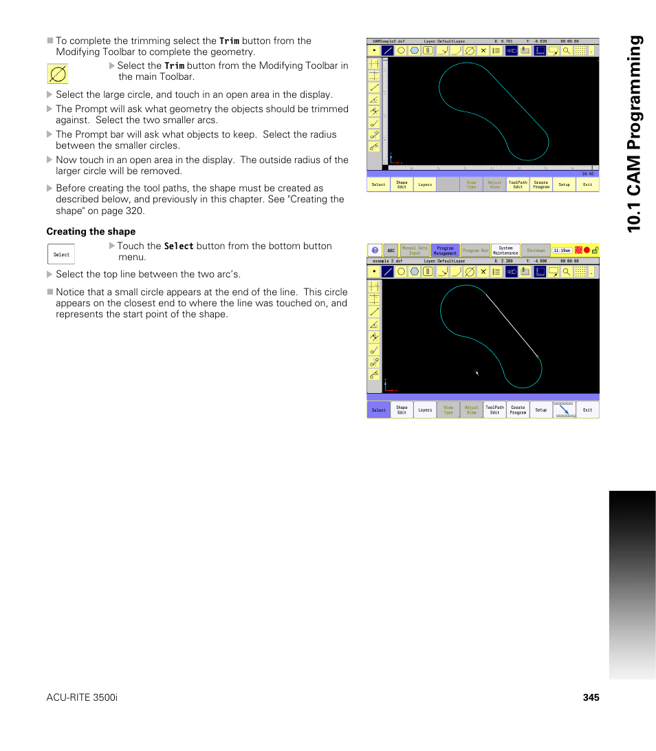 Creating the shape, 10 .1 cam pr ogr a mming | ACU-RITE CNC 3500i User Manual | Page 371 / 474