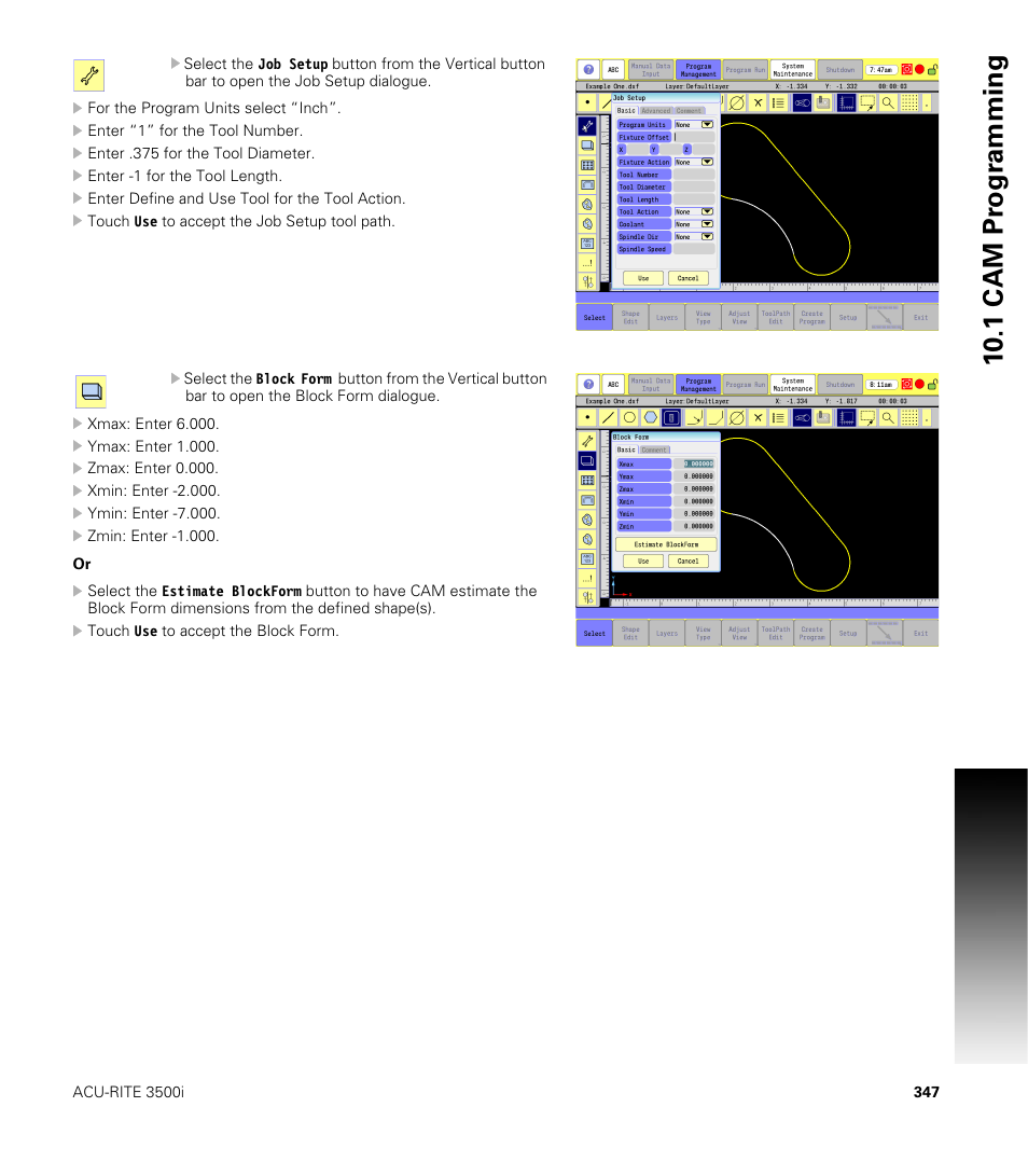 10 .1 cam pr ogr a mming | ACU-RITE CNC 3500i User Manual | Page 373 / 474