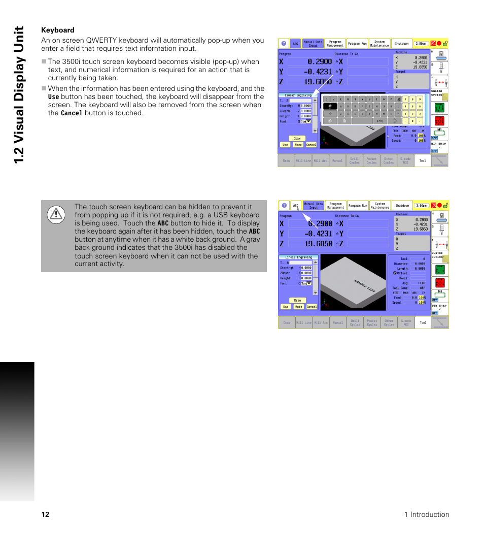 Keyboard, 2 v isual displa y unit | ACU-RITE CNC 3500i User Manual | Page 38 / 474