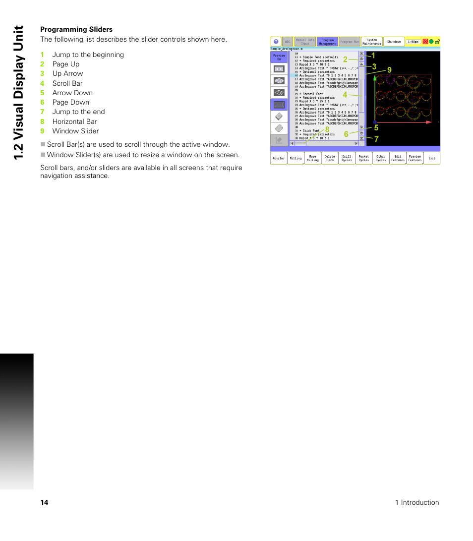 Programming sliders, 2 v isual displa y unit | ACU-RITE CNC 3500i User Manual | Page 40 / 474