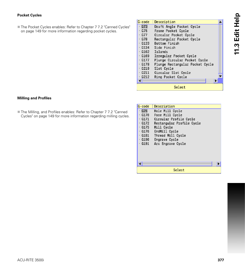 Pocket cycles, Milling and profiles, Pocket cycles milling and profiles | 3 edit help | ACU-RITE CNC 3500i User Manual | Page 403 / 474